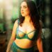 Delphine is a brunette escort. She is wearing teal lingerie and her pale skin is showing through the transparent fabric. You can see her nipples. She is posed seductively and glancing over to the side.